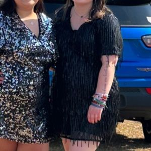 Black Sequin Fringe Mini Dress